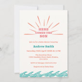 Beach Summer Hier komt het Son Baby shower Kaart (Voorkant)