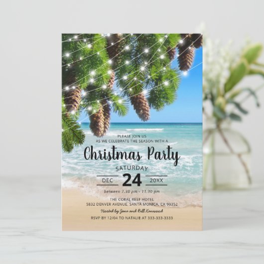 Beach Summer Kerstparty Kaart (Staand voorkant)