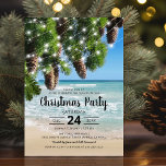 Beach Summer Kerstparty Kaart<br><div class="desc">De kerstfeestelijke feestelijke feestdagen met een zandige strandachtergrond,  spruce Tree-takken,  dennenkegels en een moderne sjabloon die gemakkelijk te personaliseren is.</div>