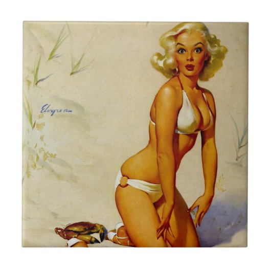 Beach Summer Pin up Girl Tegeltje (Voorkant)