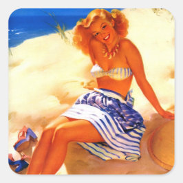  Beach Summer Pin up Girl Vierkante Sticker