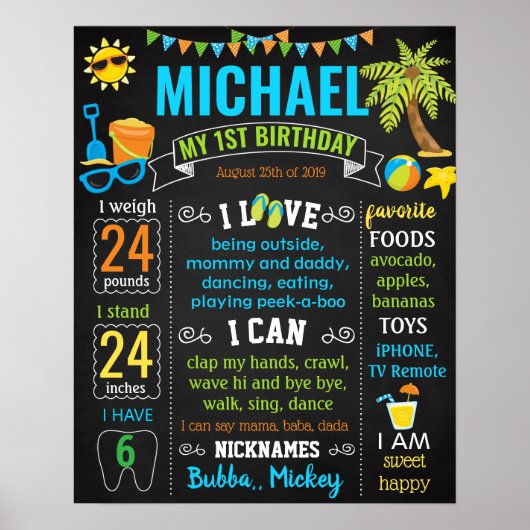 Beach Summer Pool Birthday Party-chalkboard Poster (Voorkant)