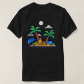 Beach Summer Sand Castle and Coconut Trees Cartoon T-shirt (Design voorkant)