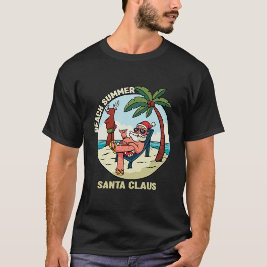 Beach Summer Santa Claus Funny Kerstmis T-shirt (Voorkant)