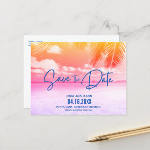 Beach Summer Sunset Weddenschap Save the Date Aankondigingskaart