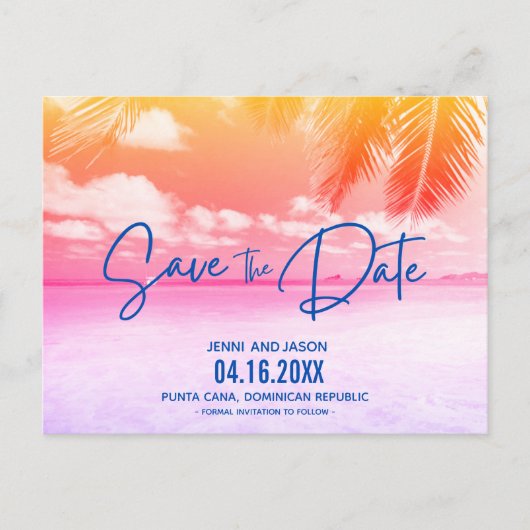 Beach Summer Sunset Weddenschap Save the Date Aankondigingskaart (Voorkant)