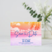 Beach Summer Sunset Weddenschap Save the Date Aankondigingskaart (Staand voorkant)