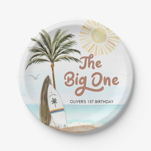 Beach Summer Surf 1st Birthday Papieren Bordje (Voorkant)