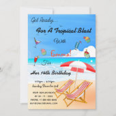 Beach Summer Tropical 14th Birthday Invitation Kaart (Voorkant)