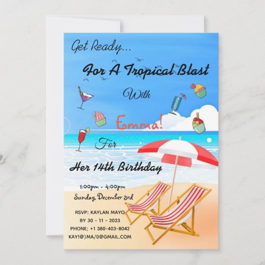 Beach Summer Tropical 14th Birthday Invitation Kaart (Voorkant)