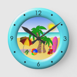 Beach Sun Zee en Surf Fun Medium Blue Ronde Klok