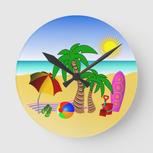 Beach Sun Zee Surf Medium Blue Round Wall klokken (Voorkant)