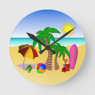 Beach Sun Zee Surf Medium Blue Round Wall klokken