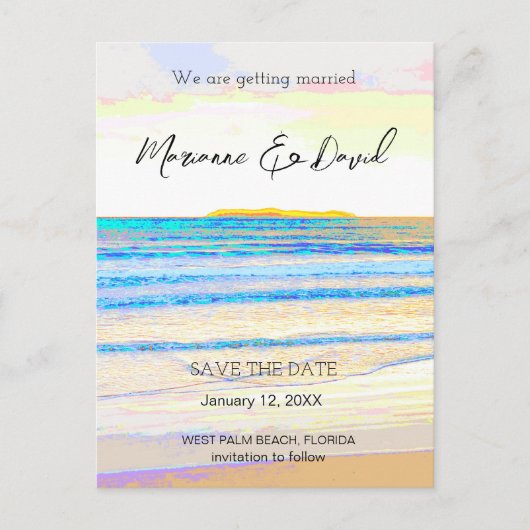 Beach sunrise behalve de datum aankondiging briefk (Voorkant)