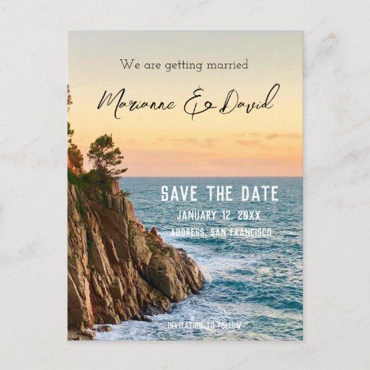 Beach sunrise behalve de datum aankondiging briefk (Voorkant)