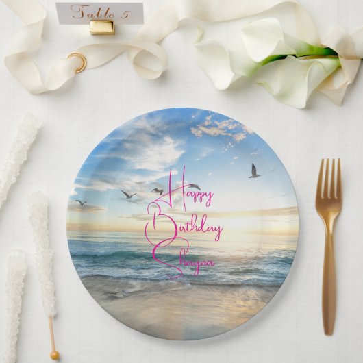 Beach Sunrise Custom Party Papieren Bordje (Huwelijk)