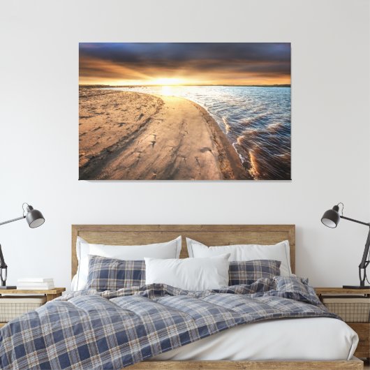 Beach sunrise in Burnham Overy Staithe in Norfolk Canvas Afdruk (Insitu (Slaapkamer))