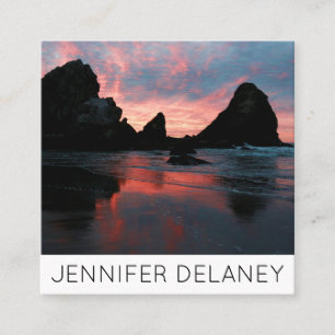 Beach Sunrise Oregon Coast Natuur Photo Travel Vierkante Visitekaartje