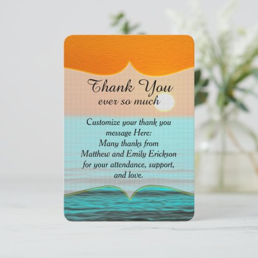 Beach Sunrise-schildering in Oranje lucht en Blauw Bedankkaart (Staand voorkant)