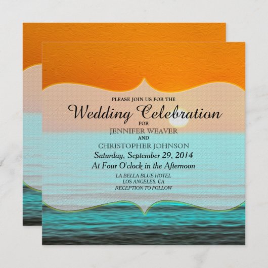 Beach Sunrise-schildering in Oranje lucht en Blauw Kaart (Voorkant / Achterkant)