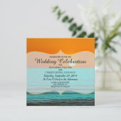 Beach Sunrise-schildering in Oranje lucht en Blauw Kaart (Staand voorkant)