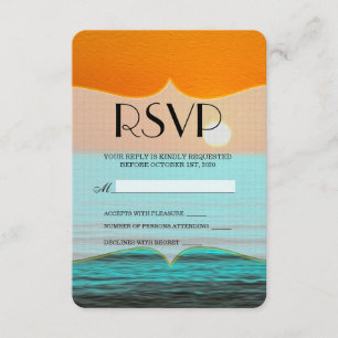 Beach Sunrise-schildering in Oranje lucht en Blauw RSVP Kaartje