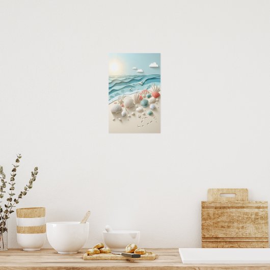 Beach Sunrise & Seashells Poster (Keuken)