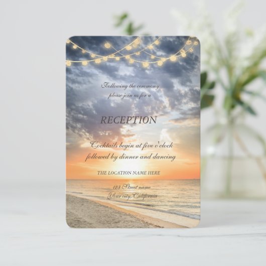 Beach Sunrise String Lights Reception Kaart (Staand voorkant)