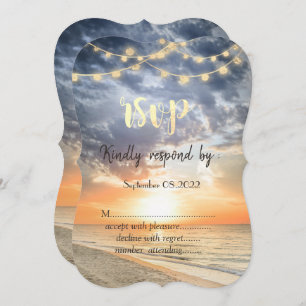 Beach Sunrise String Lights Seashell RSVP Kaart