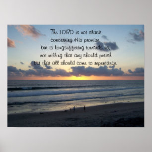 Beach Sunset 2 Peter 3:9 Afdruk Poster
