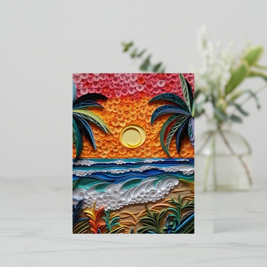 Beach Sunset 3D Effect Achtergrond Folie Feestdagen Briefkaart (Staand Voorkant)