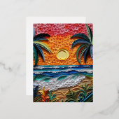Beach Sunset 3D Effect Achtergrond Folie Feestdagen Briefkaart (Voorkant / Achterkant)