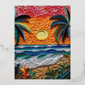 Beach Sunset 3D Effect Achtergrond Folie Feestdagen Briefkaart (Voorkant)