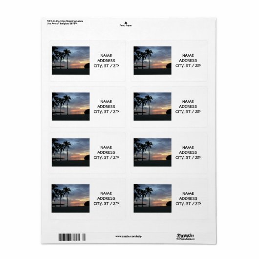 BEACH SUNSET ADRESETIKETTEN ETIKET (Full Sheet)