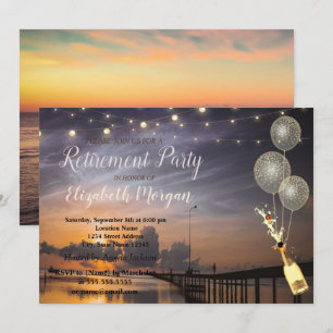 Beach, Sunset, Balloons, Wine Retirement Party Kaart