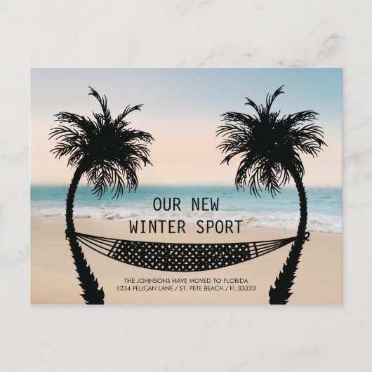 Beach Sunset Behuisd naar Florida New Home Aankondigingskaart (Voorkant)
