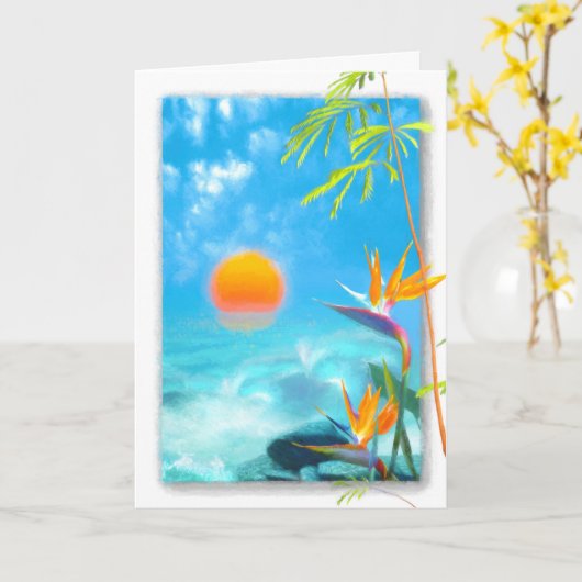 BEACH SUNSET Birds of Paradise Kaart (Gele Bloem)