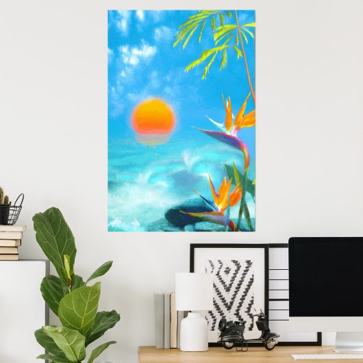 BEACH SUNSET Birds of Paradise Poster (Thuiskantoor)