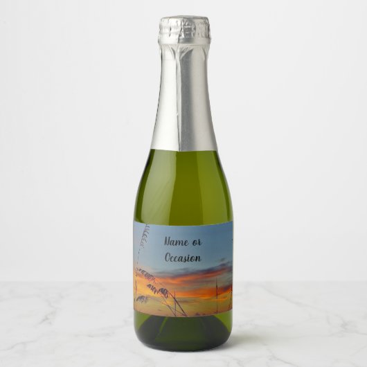 Beach Sunset Bottle Label Sparkling Wijnetiket (Voorkant)