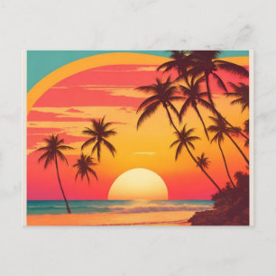 Beach Sunset  Briefkaart Retro Sunset Beach