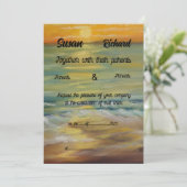 Beach sunset bruiloft Uitnodiging (Staand voorkant)