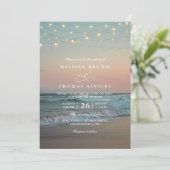 Beach Sunset Elegant Destination QR Code Wedding Kaart (Staand voorkant)