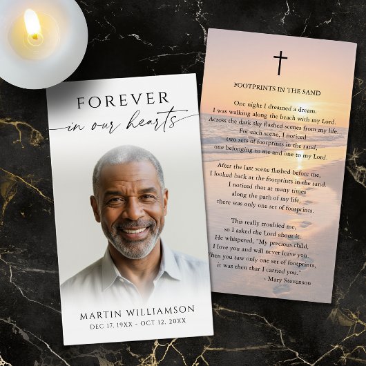 Beach Sunset Footprints Poem Sympathy Prayer Card Visitekaartje