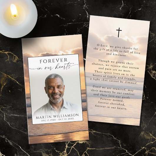 Beach Sunset Forever Hearts Photo Prayer Card Visitekaartje