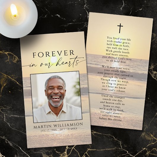 Beach Sunset Forever Hearts Sympathy Prayer Card Visitekaartje