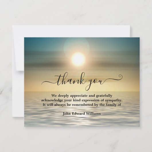 Beach Sunset Funeral Bereavement Dank u wel Bedankkaart (Voorkant)