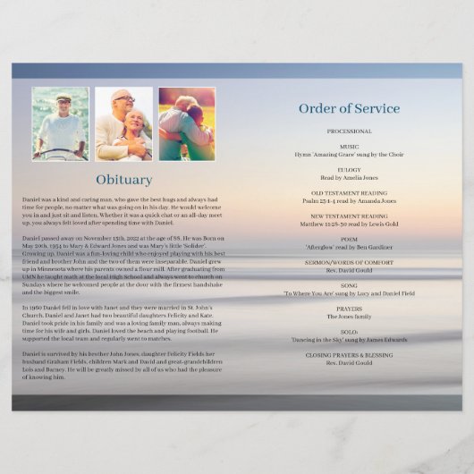 Beach Sunset Funeral Programme Sjabloon voor Man (Achterkant)