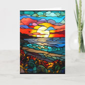Beach Sunset Glas in lood Design Notecard (Voorkant)