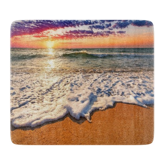 Beach Sunset Glass Snijplank (Voorkant)