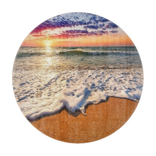 Beach Sunset Glass Snijplank (Voorkant)